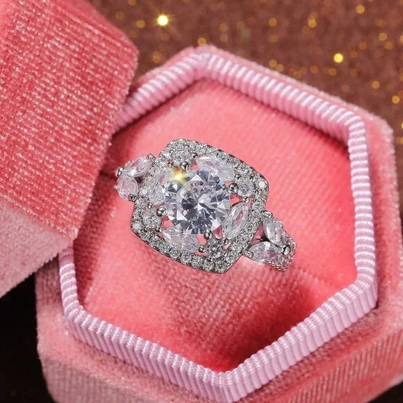 😍SHINY ROUND CZ SQUARE 925 STERLING SILVER LUXURY WEDDING RINGS FOR WOMEN, L053 - Picture 2 of 7